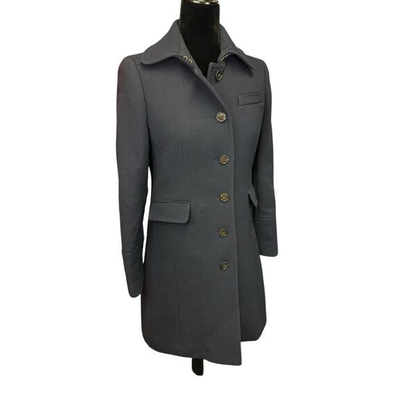 J.Crew Double Cloth Wool Blend Coat 4 Black Italy Fabric Button Front Tailored - Picture 6 of 16
